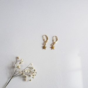 Gold Star Charm Hoop Earrings